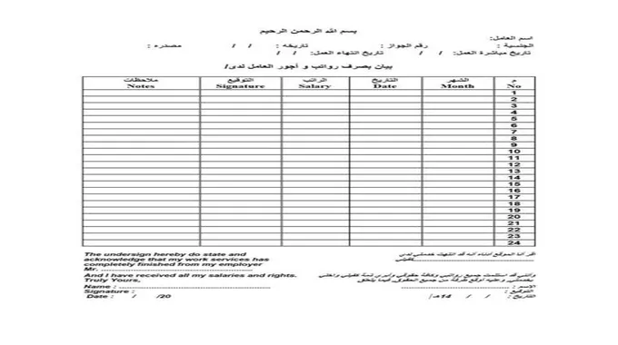 تحميل مسير رواتب عمال Pdf جاهز للطباعة والتعديل